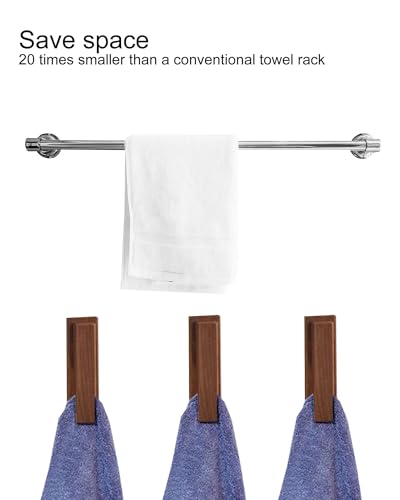 Wood Towel Hooks -Set of 2 Self Adhesive Vintage Towel Holder Wooden Wall Mounted Towel Racks for Bathroom and Kitchen Home Decor- Quick Drying, Firmly Holds Towel(Walnut)