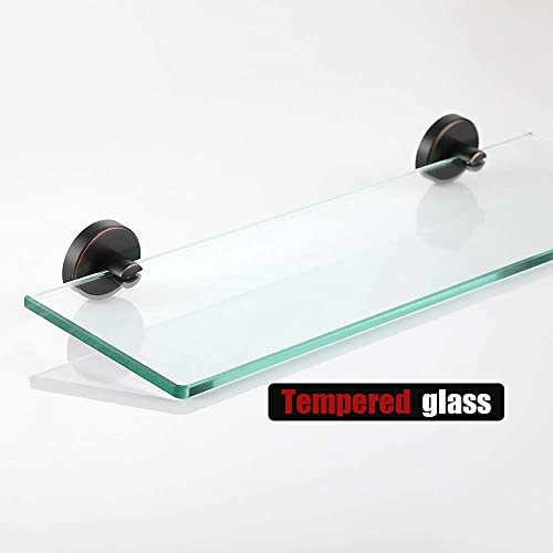 Jqk Bathroom Glass Shelf Oil Rubbed Bronze, Tempered Glass Shower Storage 16 By 5 Inches, 304 Stainless Steel Orb Wall Mount 2 Pack, Tgs101L16-Orb-P2 #TOP5
