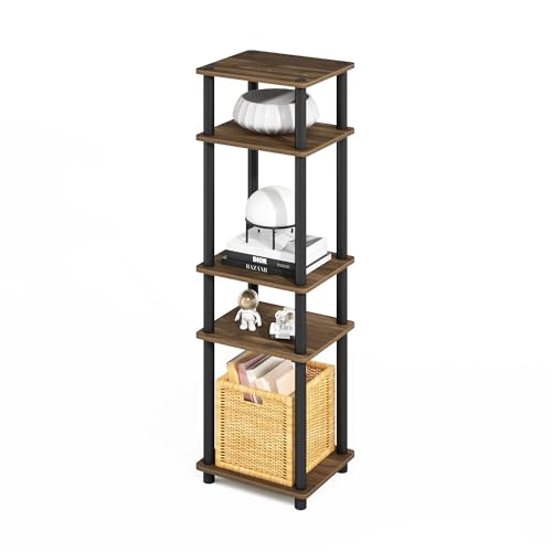 Image of Furinno Turn-N-Tube Storage Shelves, Stackable Standing Shelf, Open Corner Shelf, for Organization and Storage, Living Room, Garage, Home Office, Columbia Walnut