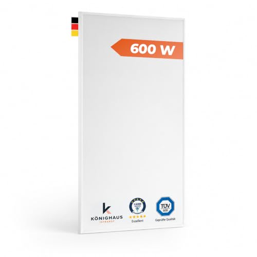 Könighaus Infrarotheizung - 600 Watt mit TÜV SÜD + 5 Jahre Herstellergarantie ✓ Doppelter Überhitzungsschutz ✓ Heizkörper in 2-4 min auf Betriebstemperatur ✓ Für Wandmontage ✓