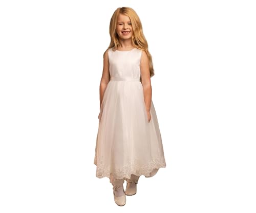 Vestido de tul y encaje marfil largo de ceremonia para niñas