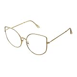 Duogege Stilvolle Katzenauge Lesebrille 1.5 für Damen, Cateye Anti Blaulicht Computerbrille +2.0, Anti UV/Schwindel Lese Brille, Gold