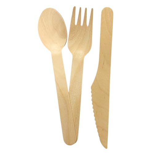 Disposable Wooden Cutlery Set, 50 Spoons 50 Forks 50 Knives, 6.5 inches, Flatware For Camping, Catering, BBQ, Parties, and Picnic Utensils Disposable wooden