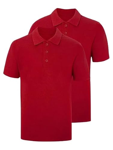 Image of KAMDIN 2 Pack Boys School Polo Shirts White/Black/Green/Yellow/RED Kids School Uniform (UK, Age, 4 Years, 5 Years, Regular, Red)