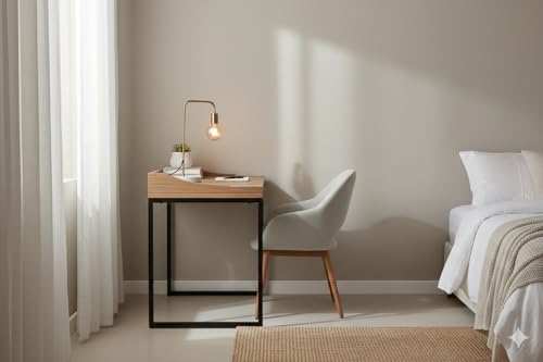 Image of Solid Wood Table Top & Metal Leg Study Table | Office Desk | Computer Desk | Kids Table for Kids Room | Office | Library | Study Room | Living Room | Finish Color - Natural Finish |