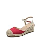 DREAM PAIRS Women's Wedge Sandals, Closed Toe Espadrilles Platform Wedge Heels with Adjustable Ankle Straps and Comfortable Cushion Insoles,Size 9,Red,DWUMWS2518