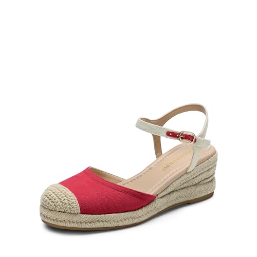 DREAM PAIRS Women's Wedge Sandals, Closed Toe Espadrilles Platform Wedge Heels with Adjustable Ankle Straps and Comfortable Cushion Insoles 8 Red