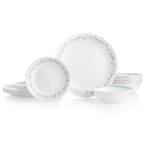 Corelle Vitrelle 18-Piece Service for 6 Dinnerware Set Triple Layer Glass and Chip Resistant, Lightweight Round Plates and Bowls Set, Country Cottage