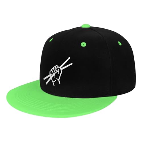 OCALL Drumsticks Drummer Snapback Hat Boys Girls Fashion Hip Hop Adjustable Flat Bill Hat Green