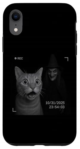 Funny Cat On Security Camera With Witch Halloween X}zP[X iPhone XR p