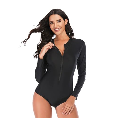 Beachkini Einteiliger Damen-Badeanzug Langarm mit Frontreißverschluss...