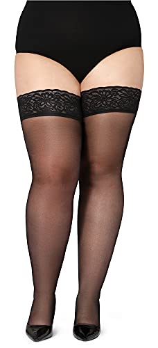 Bellivalini Collant Bas Autofixant avec Dentelle Grande Taille Femme 40 DEN BLV-1127 (Noir, 4XL) Cover