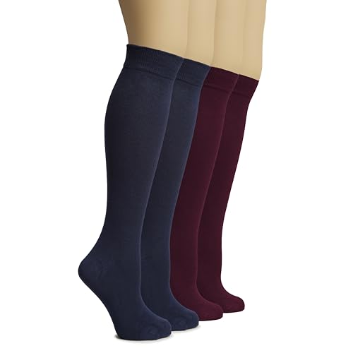 Image of Hugh Ugoli Women's Rayon Derived from Bamboo Knee High Socks Comfort Seam Long Dress Socks, Shoe Size 5-8 /8-11, 4 Pairs