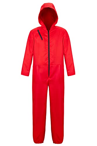 Men's Red Jumpsuit Costume Long Sleeve Coverall Suit with Hood Cosplay Jump Suit Red Suit Adult Outfits Red Large