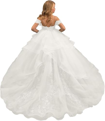 MASRAXO Off Shoulder Flower Girl Dress for Wedding Lace Appliques Pageant Dresses for Girls Formal Party Ball Gown