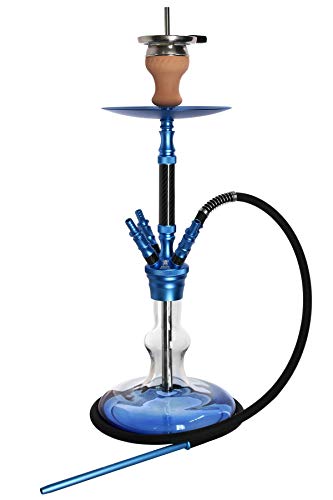 Kaya Shisha Elox Eco Carbonia - Aluminium Hookah 70cm im Carbon Look mit 4 Anschlüssen und Zubehör (Blau) – Bild 3