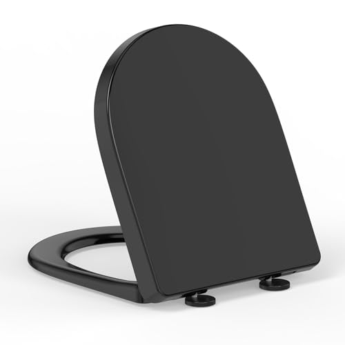 Abattant WC Forme D, YEAUPE PRO Cuvette Toilette avec Frein de Chute, Lunette WC Avec Charnière Métallique, Lunette de Toilette 44,6 * 36,1 * 5 CM, noir,...