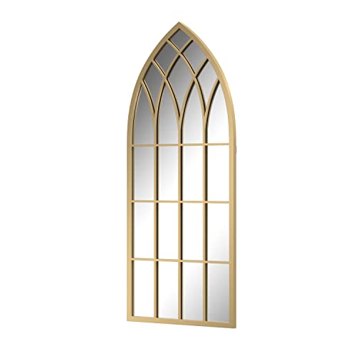 Hmange Arched Window Finished Metal Mirror, Gold Wall Mirror Windowpane Decoration For Entryway, Lobby, Mantel, Living Room, Bedroom 19.6×45" #TOP25