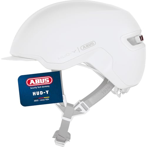 ABUS Fahrradhelm HUD-Y mit Rücklicht, Pure White, L – Ansicht 1