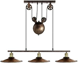 LEDSone 3-Light Cord & Pulley Pendant Light, Metal Water Pipe Adjustable Industrial Rustic Chandelier Farmhouse Vintage Ceiling Lights Fixture for Kitchen Island Dining Room Foyer UK (Brushed Copper)