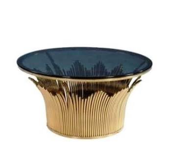 World Art N Craft Swag and Tassel Gold Iron Accent Table Twisted Rope Round Black
