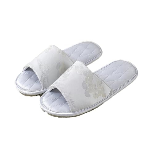 JadeRich Women's Open Toe Satin Slippers Jacquard Embroidered Cozy Lightweight Luxury Silky Quilted Indoor Slides