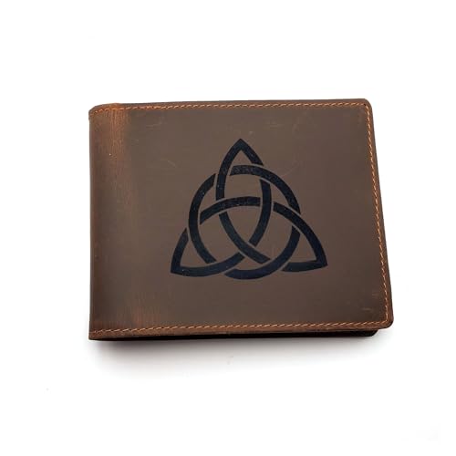 Celtic Trinity Knot Mens Leather Wallet, Free Engraved Personalization, Full Grain Italian Leather Bi-fold Wallet