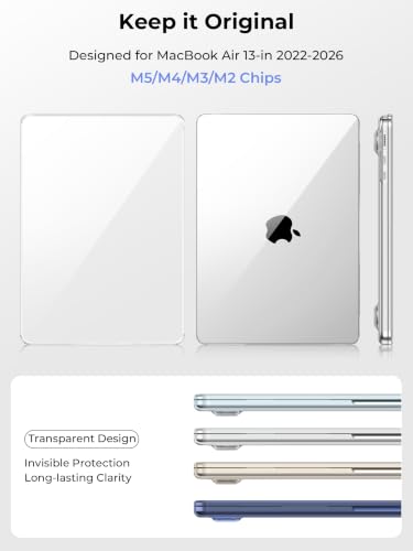 EooCoo Hülle für MacBook Air 13,6 Zoll M5 M4 M3 M2 2026-2022 Transparent – Ansicht 2