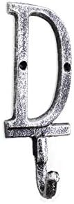 Hampton NauticalRustic Silver Cast Iron Letter D Alphabet Wall Hook 6" - Home Wall Decor - Cast
