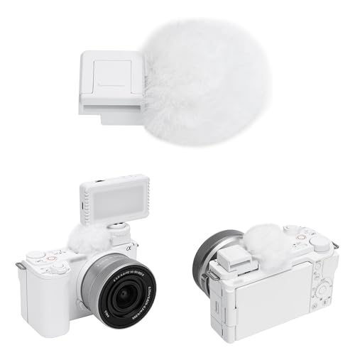 Image of JJC Cold Shoe Wind Muff for Sony ZV-E10 II ZVE10 ZV-1F ZV-1 II ZV-E1, White | Furry Windshield Wind Shield, Microphone Puff, Shoe Adapter Mount Holder for LED Light Mic Attachment, Vlogging Accessories