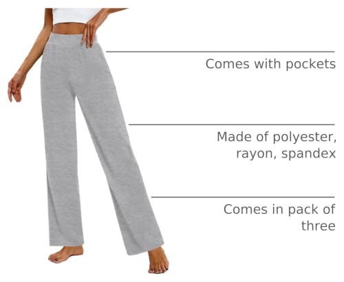 Image of Huukeay 3 Pack Women's Lounge Pants, Cozy Wide Leg Lounge Slacks with Pockets Loose Flowy Yoga Sweatpant Workout Comfy Jogger