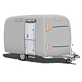 SILIVN Upgraded Durable Waterproof Fiberglass Travel Trailer Cover, Heavy Duty Ripstop Fiberglass Trailer RV Cover, Anti-UV Windproof All Season Protection for RV (8-10ft)