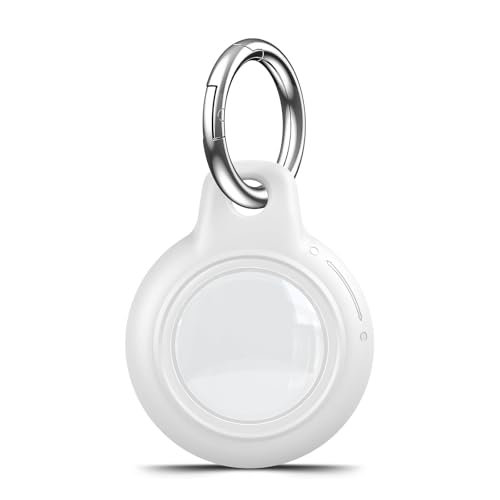 Image of MOLOSLEEVE 1 Pack Waterproof for Apple for AirTag 2nd & 1st Gen Holder, for Air Tag Case with Keychain, PC Hard Shell Swivel Buckle, for Airtag Case Suitable for Tracking, Bags, Luggage, Keys (White)
