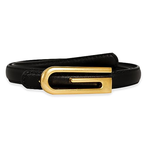 Image of Aurolran Women's Fashion Classic Metal Buckle Leather Belt with Jeans Dress