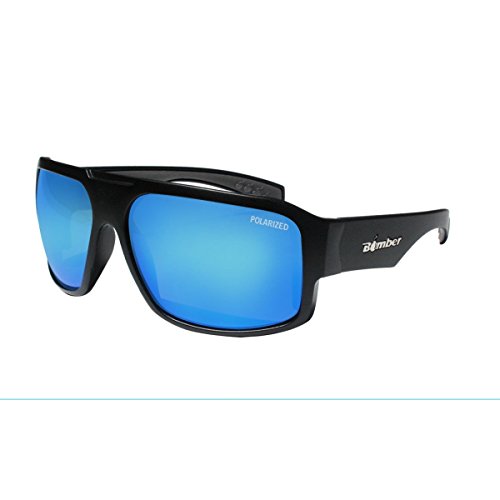 BOMBER Safety Glasses Sunglasses for Men, Matte Black Frame with Polarized Blue Lens/Ice Blue with Non-Slip Foam Lining - M111ICE