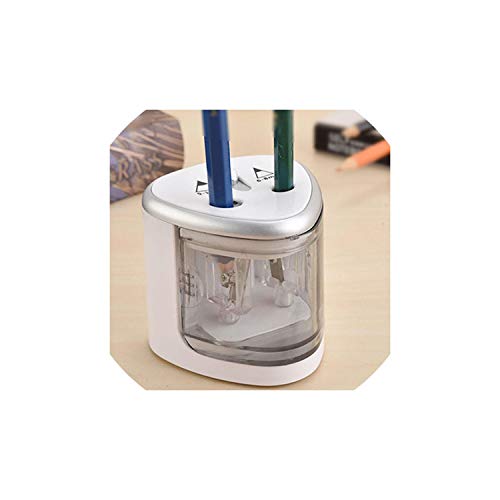 Pencil Sharpener Automatic Two Hole Pencil Sharpener Electric Home Office School Supplies,Silver