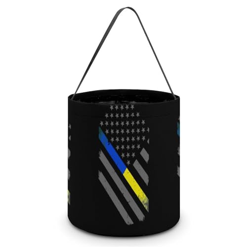 US Blue Yellow Line Flag Cute Easter Basket Bags Eggs Bucket Candy Tote Decorations Gifts Party Storage Bag