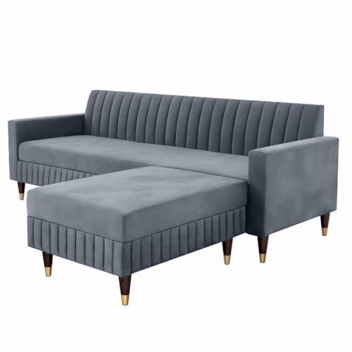 Image of AMATA Omega 4 Seater l Shape Light Grey Suede Velvet Fabric Sofa Set with Four Cushions Perfect for Home Office Guests Living Room (Omega Light Grey, L Shape 4 Seater)