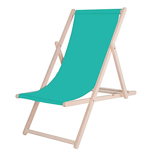 SPRINGOS Chaise Longue Pliante en Bois Chaise Longue pour Jardin et Petit Balcon Système de sécurité 3 Positions Pliable Chaise Longue en Bois avec Tissu Textile