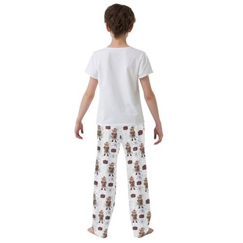 Merry Christmas Cow Snowflake Boys Long Pants Soft Trousers Elastic Waist Kids Lounge Bottoms with Pockets S-XL3