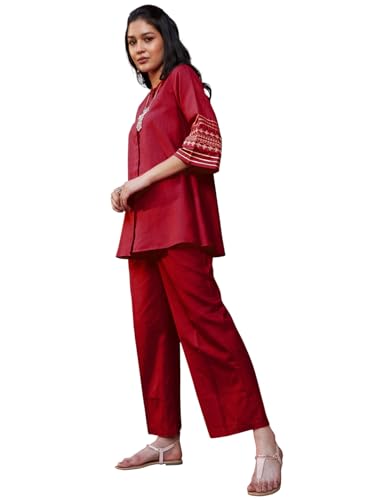 Image of Shae by SASSAFRAS Women Zari Embroidered Sleeve Top With Palazzos