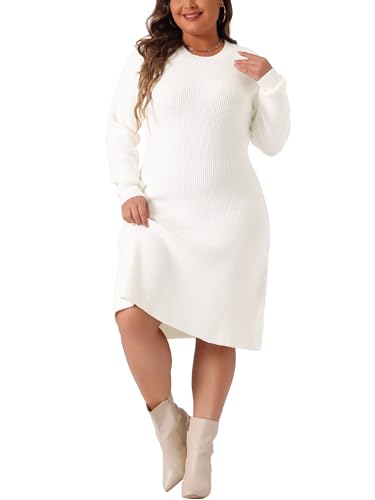 Agnes Orinda Plus Size Sweater Dress for Women Fall Fashion Crew Neck Long Sleeve Knit Pullover Sweater Dresses