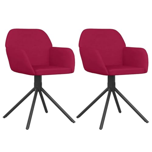 Qnhdfrt Lot de 2 Chaises de Salle à Manger Pivotantes Rouge Bordeaux - Fauteuil de Salon en Velours Confortable avec Accoudoirs, Siège Rembourré à 360° et...