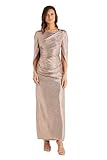 Women's Elegant Crinkle Foil Gown W/Draped Cape Sleeves & Ruched Waist - Formal Evening Dress