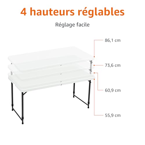 Table pliante rectangulaire blanche réglable 121cm Amazon Basics - 4