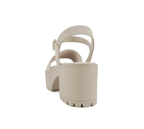 Image of Soda inchStacie inch ~ Women Open Toe Lug Sole Mid Block Heeled Sandals with Adjustable Ankle Strap