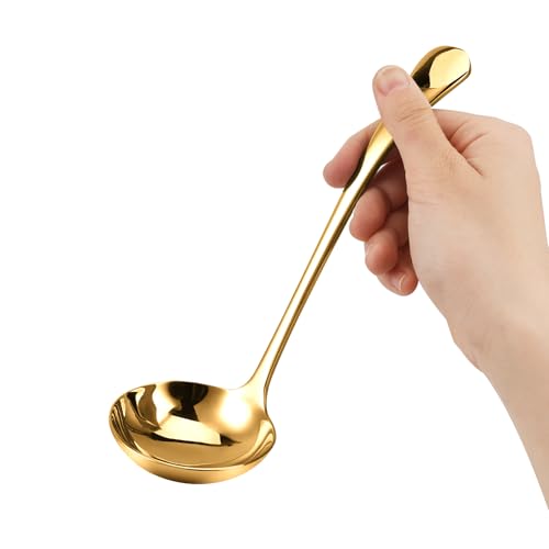 7.9 Inch Gold Small Gravy Soup Ladle - 18/10 Stainless Steel Sauce Ladle for Spooning Sauces or Gravies