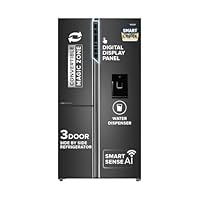 Haier 592L Frost Free 3-Door Water Dispenser 3 Star Side by Side Refrigerator,Convertible,Wi-Fi,Inverter,Digital Display Panel,Deo Fresh Technology (HRT-683WGKU1, Graphite Black)