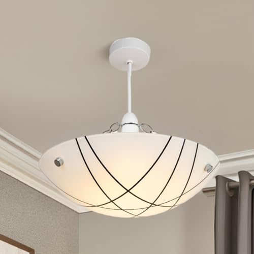 Crosbie Glass Ceiling Uplighter Pendant Shade – Easy Fit Lamp Shade with White, Black and Chrome Pattern, Decorative Glass Ceiling Light Shade for Ceiling Lights, Ideal for Living Room, Hallway