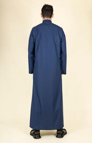 Thobe bata islámica para hombre ropa musulmana jubba emirati azul marino 7